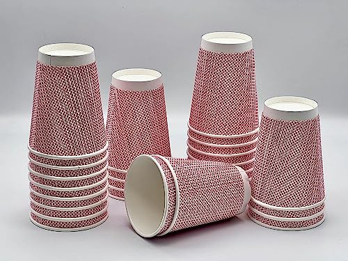 HOT BARGAINS 50 X 8oz / 230ml Disposable Coffee Cups Leak Proof Triple Layered Recyclable Kraft Paper Cups for Hot and Cold Drinks Takeaway Cups (Red & White, 50)