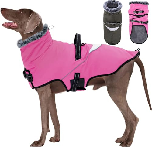 LIANZIMAU Wasserdichter Hundemantel mit Geschirr Wintermantel Hundepullover Fleece Reflektierende Hundejacke Regenmantel für kleine, mittlere und große Hunde