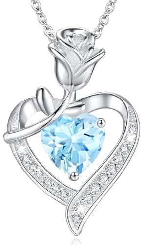 MISUMOR Halskette Damen mit Herz Anhänger Geburtsstein Schmuck Damen Weihnachten Geschenke für Frauen Freundin Mutter Geburtstag Valentinstag Hochzeitstag Muttertag Jahrestag,