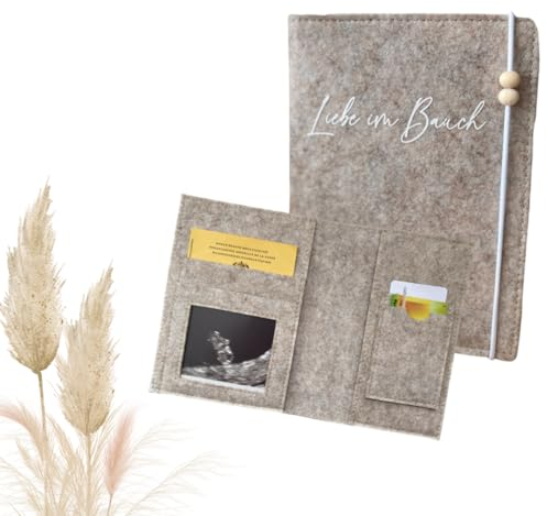 Beliah - Mutterpasshülle aus Filz - Mutterpass Schutzhülle - Organizer - Schwangerschaft - Geschenk für Schwangere - Dokumententasche (Beige)