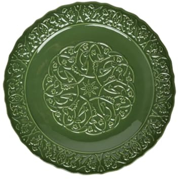 MYBAQ, Stoviglie vintage in ceramica verde scuro, piatti piani in ceramica, piatti piani in porcellana, adatti al microonde, lavabili in lavastoviglie, per bistecche, pasta, insalate di verdure,
