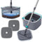 TRUE & TIDY Square Spin Mop & Bucket System – Dual Chamber for Clean & Dirty Water, 360° Rotating Self-Wringing Mop with Built-in Scrub Brush, Stainless Steel Handle & 2 Reusable Microfiber Mop Pads