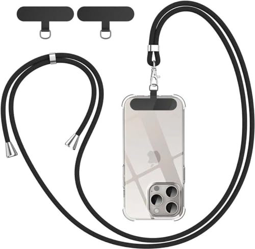 BGHHEU Cordino per Cellulare Telefono Universale,Regolabile Rimovibile Laccetto Corda da Collo Nylon con 3 Patch,cinturino per cellulare adatto per tutte le custodie standard (Nero)