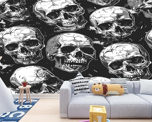 Art Fototapete Gothic Totenkopf Schwarz 200x140 cm Vlies Tapeten 3D Effekt Moderne Wandtapete Wohnzimmer Schlafzimmer Wandbilder Wand
