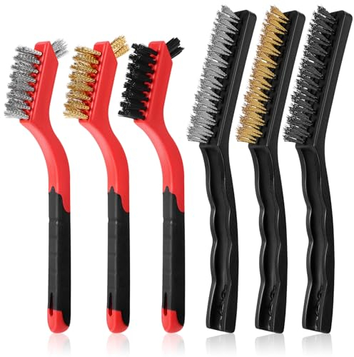 6Pcs Wire Brush Set, Stainless Steel/Brass/Nylon Brushes Paint Scrubbing Metal Rust Remover Brushes for Welding Slag Cleaning