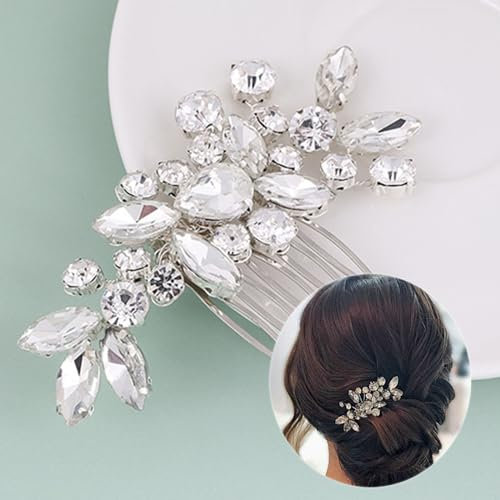 Bridal Bride Hair Accessories, Alloy Leaf Hair Pin Wedding Hair Piece Rhinestone Pins for Women, Mother of Bride Handmade Comb, Silver Hair Accessories for Wedding and Party