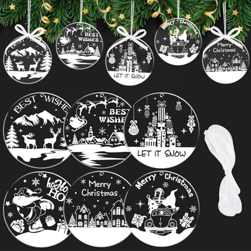 DERAYEE 12 Stück Schneeflocken Weihnachten Deko,Glitter Hängende Ornamente,Weihnachtsbaumschmuck zum Aufhängen (Acryl Rohlinge)