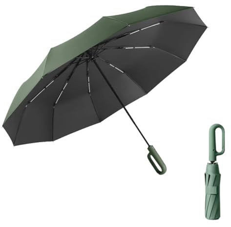 Regenschirm groß, 10 Rippen,Sturmfest –Automatisches Öffnen/Schließen, Golf Umbrella, Freien UV Schutz Faltender Sonnenschirm Taschenschirm UPF 50, Karabinergriff für Herren und Damen