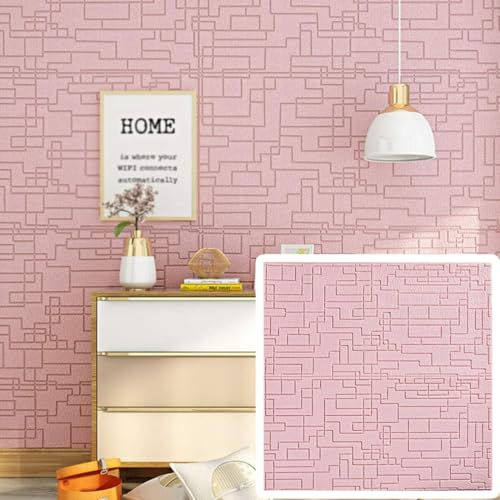 HAILMGAY 3D Wandpaneele Selbstklebend 10 Stück Ziegel Tapeten Steinoptik 70X70 cm Steintapete Wandaufkleber Wasserdicht Wandtapete Klebetapete Für Küche Schlafzimmer Badezimmer Wohnzimmer,Rosa