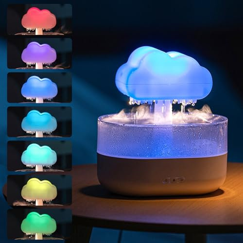 Rain Cloud Humidifier, Night Light with 7 Colors, Rain Lamp Aromatherapy Essential Oil Diffusers, Mushroom Raincloud Humidifier Cloud Lamp with Water Drop Sound, Rain Drop Humidifier for Home Office