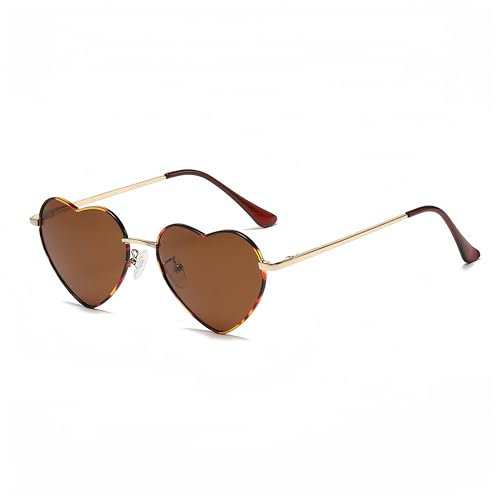 QVKUUT Vintage Herz Sonnenbrille Damen Polarisierte, Festival Herzform Sonnenbrille(Leopardenmuster/braun)
