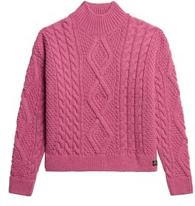 Superdry Pull Aran Cable Knit Polo pour femme, Rose papaye, 40