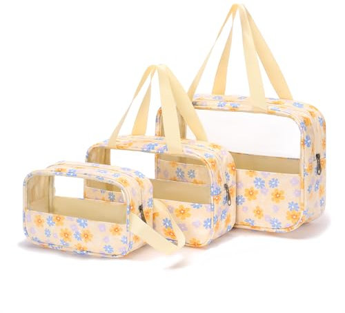 AMXNX 3 Pezzi Borsa da Toilette Trasparente, Beauty Case Donna da Viaggio in PVC, Portatile Trousse da Viaggio Impermeabile per Donna e Uomo per Bagno, Piscina, Viaggio