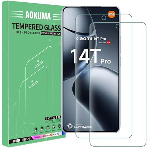 AOKUMA Protector de Pantalla para Xiaomi 14T Pro/14 T Pro, [2 Unidades] Cristal Templado para Xiaomi Mi 14T Pro Fácil Instalación, Vidrio templado 9H,Sin Burbujas, Alta Definicion,Anti-Arañazos