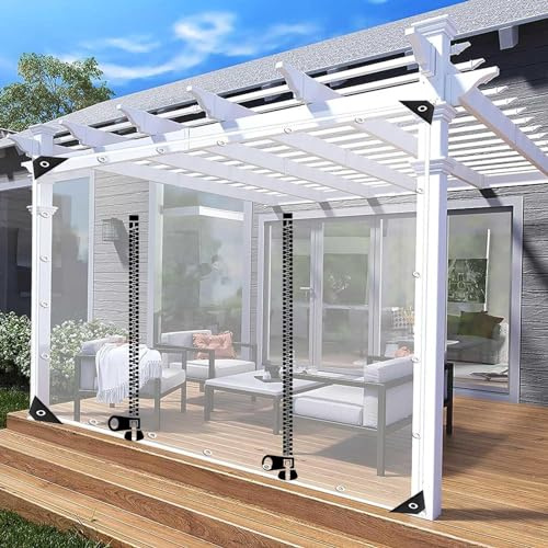 Clear Tarp Curtains, Pvc Plastic Tarpaulin With Grommets,Outdoor Pergola Gazebo Patio Porch Carport With Zip Door(1.7x2.5m(5.6 * 8.2ft))