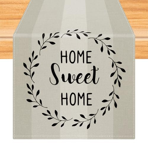 Kiatuniya Tischläufer Streifen Beige Modern Winter Läufer Tisch Vintage Abwaschbar Tischlaufer Landhausstil für Frühling Herbst Küche Tischdeko Party Dekor 40x140 cm