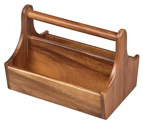 Tala Counter Display/Table Tidy With 2 Compartments And Bar Carry Handle In Lacquered Acacia