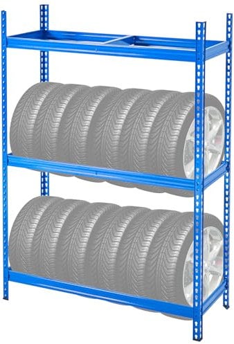 VEVOR Scaffale Porta Gomme Auto, con 2 Ripiani Fino a 12 Pneumatici Standard, Supporto Portagomme in Metallo ad Alte Prestazioni con Distanza Regolabile, Portata 150 kg Ideale per Officine Garage