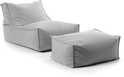 mokebo® Outdoor Sitzsack und Pouf für Kinder & Erwachsene 'Der Sundowner', Bean Bag mit Füllung oder Bodenkissen für Indoor & Outdoor, auch als Liegekissen, Relaxliege mit Hocker in Lichtgrau