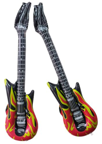 Ruayia 2 Stück Aufblasbare Flammen Gitarre, Luftgitarren zum Aufblasen, 90 cm Aufblasbares Rock Musikinstrument, Aufblasbare Party Gitarre für Mottopartys und Karneval