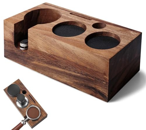 GBKDQQ Tamperstation 58mm, Tamperstation aus Walnussholz, Zubehör für Barista und Espressomaschine, Tamping Station für Espreso Zubehör mit Silikonkissen, Einstellbare