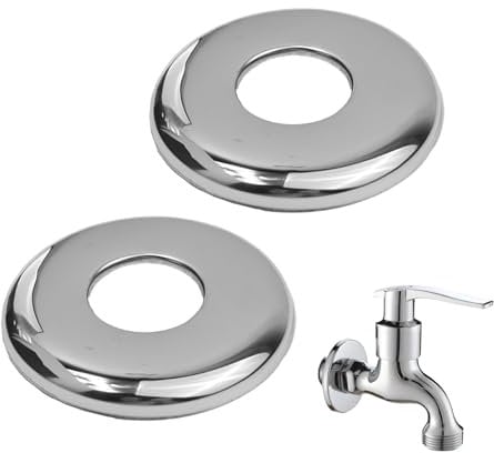 2 Pack 26mm G3/4 Chrome Shower Pipe Cover Round Escutcheon Plate Collars High Collar Steel Tap Hole Concealers for 26mm Diameter Pipe Bathroom & Kitchen (70mm OD, 8mm Height) Silver