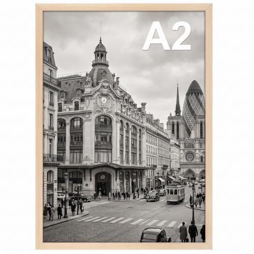 Ditwis Bilderrahmen A2 Holzfarben, Aluminium Fotorahmen Groß für 42x59,4 cm Zertifikate, Urkunde, Kunstwerke und Fotos, Metall Posterrahmen zum Aufhängen, Rahmen für Wohnungen, Büros und Galerien