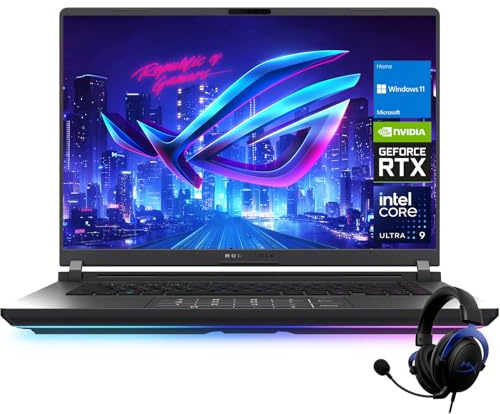 ASUS ROG Strix G16 RTX 5080 Gaming Laptop, 16 ROG Nebula WQXGA (2560 x 1600) 240Hz/3ms 500 nits Display, Intel Ultra 9 275HX, NVIDIA RTX 5080, 96GB DDR5 RAM, 4TB SSD, Bundle with HyperX Cloud Headset