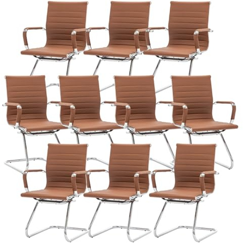 Ya-Home Set med 10 Cantilever kontorsstolar i PU, brun