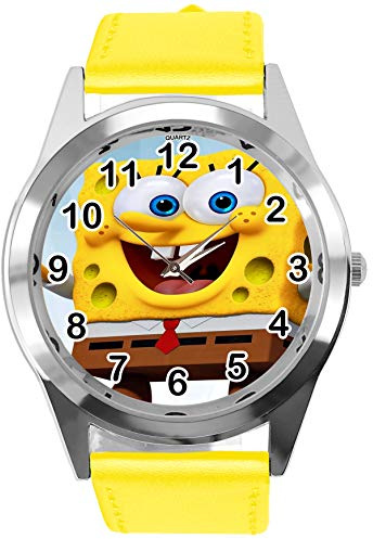 TAPORT Runde Armbanduhr aus gelbem Leder für Schwamm-Fans E3