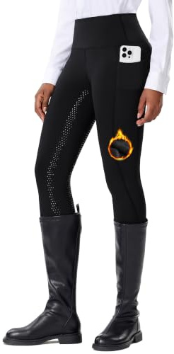 DMVOD Damen Winter Reitleggings mit aktiver Silikon-Grip Vollbesatz - Reithosen für Frauen Fleece Gefüttert