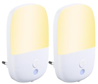 Carehabi Nachtlicht Steckdose mit Klappbarem Stecker, Einstellbarer Helligkeit, Modi Auto/Aus/Ein, mit Dämmerungssensor für Flure, Treppen, Schlafzimmer, Küchen, Badezimmer, Wohnzimmer, 0,5 W (2)