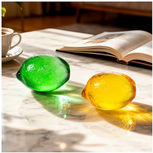 ALDMIO 2Pcs Glass Lemon Figurine Collectibles, 2inch Glass Fruits Decoration for Home Office Table Lemon Ornament Decoration
