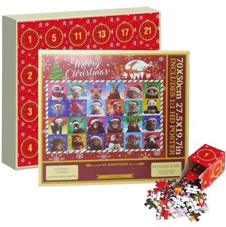 Adventskalender Puzzle Kalender - 1000 Stück Countdown-Kalender | Papier Familienspiel Tiermotiv-Puzzle-Wanddekoration | spricht alle Altersgruppen an, interaktiver Spaß während der