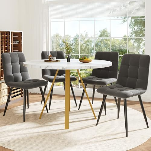 Merax Esstisch Rund,Marmormuster Esstisch für 2-4 Personen,Metallrahmen,verstellbareTischbeine, Industrie-Design,für Restaurant,Wohnzimmer,Küche,Esszimmer,Weiß+Gold,80x80x75 cm