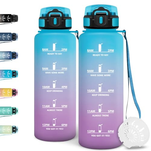 Motswedi Gourde 1,5l, Anti Fuite, Gourde Sport, Réutilisable, Bouteille d'eau, sans BPA, Bouteille Reutilisable, pour Randonnée, Fitness, Yoga, Camping, Sport, Bleu & Violet