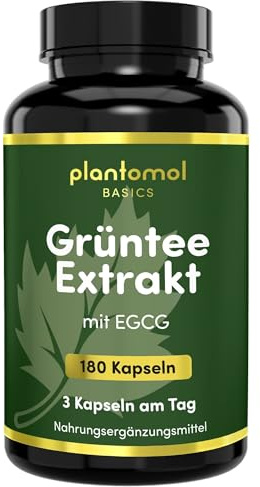 Grüner Tee Kapseln - 1050mg Grüntee Extrakt Kapseln/Tag- plantomol® Basics | Green Tea Extract - Superfood mit Epigallocatechingallat - EGCG Kapseln hochdosiert - Grüner Tee Extrakt