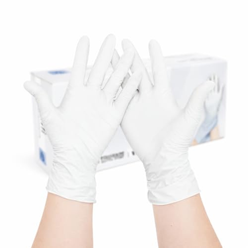 buxmed 100 Stück Nitrilhandschuhe M Einweg Weiß, Einweghandschuhe, Handschuhe, Einmalhandschuhe Nitril, Untersuchungshandschuhe, Latexfreie Gloves, Küchen Zubehör, Tattoo & Friseur Zubehör