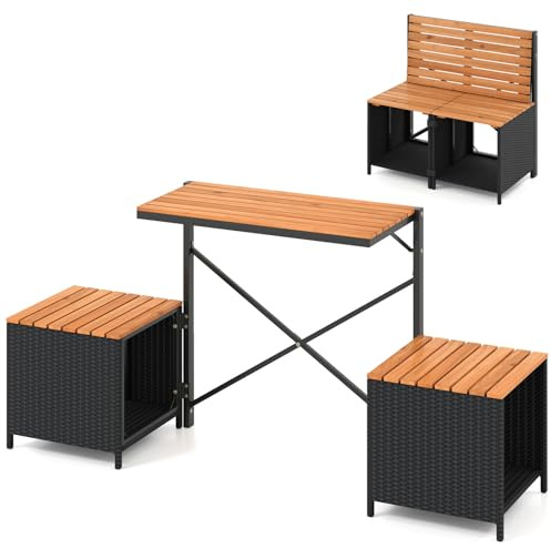 FANTASK 2 in 1 Gartenbank, wandelbarer Outdoor-Bank & Picknicktisch, Balkonmöbel Kleiner, Balkonset Sitzgruppe für Garten, Terrasse