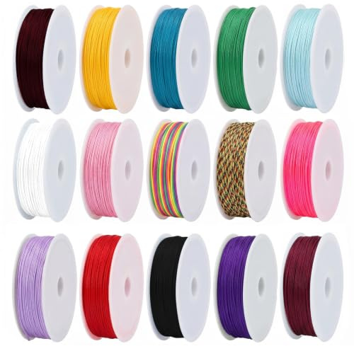 Kinesgsg 15 Pezzi Filo Nylon per Braccialetti, 0.8mmx10m Filos Cerato | Cordoncino per Braccialetti, Filo per Braccialetti, per Gioielli DIY, Bracciali, Collane, Artigianato, Decorazioni