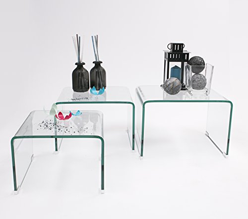 Homely - Mesitas auxiliares de Cristal Curvado Tipo Nido Murano 3-33