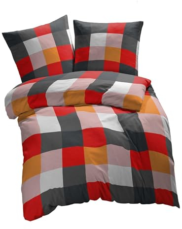 ETÉREA Bettwäsche 200x220cm + 2X 80x80cm - 100% Baumwolle Bettbezug Kariert natürlich weich - Bettwäsche Set mit Kissen 200x220cm Bettbezug + 2X 80x80cm Kissenbezug Multicolor 3teilig - Made in Green