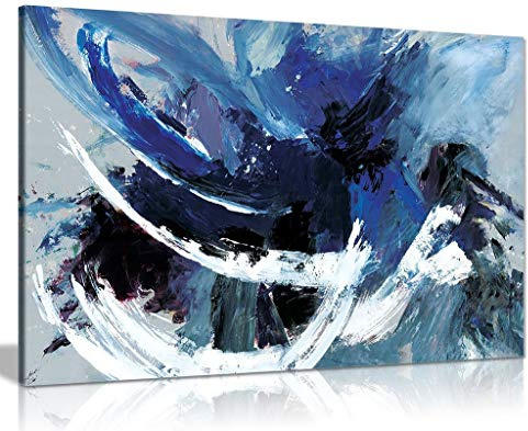 Blue White Abstract Canvas Wall Art Picture Print (30x20)