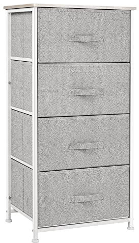 HOMCOM Cajonera Cómoda Organizador con 4 Cajones de Tela Mesilla de Noche para Dormitorio Salón Armario con Cajones 45x30x92cm Organizador Almacenaje