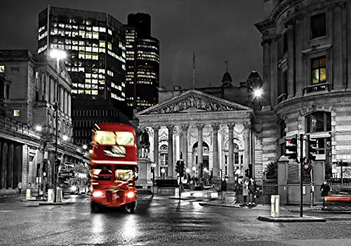 Forwall Fototapete Vlies Tapete Wanddeko London Bus - Lightning Nacht Skyline Moderne Wanddekoration 10241V4 254cm x 184cm Schlafzimmer Wohnzimmer