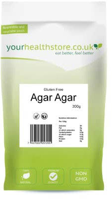 yourhealthstore Agar Agar 200g, Premium Quality, 900 Strength Powder, Vegan Gelatine, Gluten Free, Non GMO.