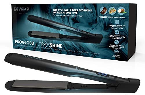 REVAMP Ultra X Shine Plancha de Pelo de Cerámica Wide - Placas Anchas para Alisar y Rizar Cabello Largo y Grueso Calentamiento Ultrafast Calidad Profesional de Salón