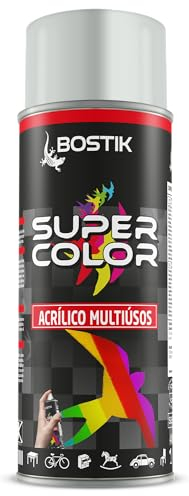 Bostik SUPER COLOR GRIS CLARO RAL 7035, Pintura en Spray Acrílica para Uso Profesional y Doméstico, Multiusos, Secado Rápido, Acabado Brillante, Interior y Exterior, Bote 400 ml