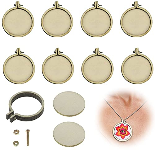 Mini Stickrahmen 10 Stück Holz Stickrahmen Ring Runder aus Holz Stickerei Runde Holzreifen Kreuzstich Ring Rahmen DIY Halskette Anhänger Für Basteln Sticken Nähen Handwerk DIY Deko Schmuckherstellung