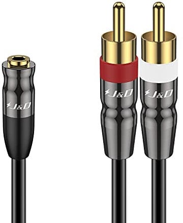 J&D Câble Audio 3,5 mm vers Double RCA, Coque en Cuivre Plaqué or Robuste 3,5 mm Femelle à 2 RCA Mâle Adaptateur Audio Stéréo Câble Adaptateur Cordon, 0.9 Meter